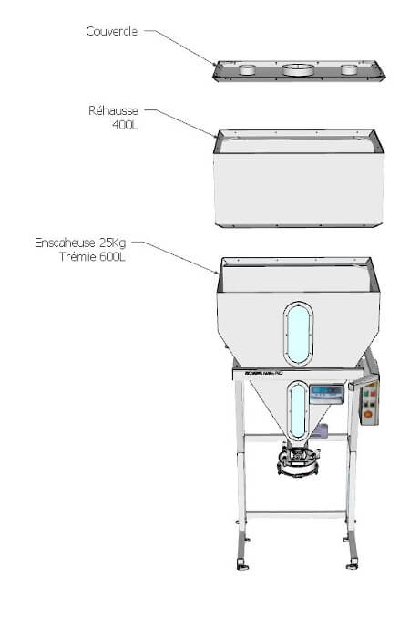 Trémie extensible de 600 à 100 litres avec couvercle